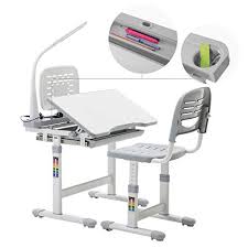 Mecor Kids Desks Children Desk And Chair Set Height Adjustable Childs School Student Sturdy Table W Lamp Pull Out Drawer Storage Pencil Case Bookstand Grey Walmart Com Walmart Com