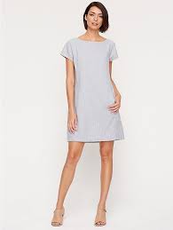 Petite Bateau Neck Dress In Hemp Organic Cotton Mini Stripe Chambray Dresses Simple Dresses Elegant Outfit