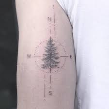 Pine Tree Compass Tattoo On The Back Of The Left Arm Tattoo Artist Lindsay April Tree Tattoo Meaning Tree Tattoo Back Tree Tattoo Arm