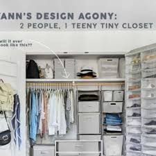 Smart design closet company oppe digitalfuturesconsortium org. Two People One Tiny Closet A Small Space Storage Agony With 5 Problems 5 Clever Solutions Emily Henderson