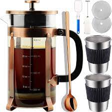 Amazon Com Adamita French Press Coffee Maker 8 Cups 34 Oz 304 Stainless Steel Coffee Press With 4 Filter Screens Easy Clean Heat Resistant Borosilicate Glass Free 100 Bpa A Style Copper 1 34 Oz Home Kitchen