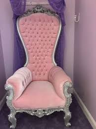 Extra Large Pink Velvet Royal Princess Throne Chair Crystals Carved Silver Wood Upholstery Fabric For Chairs Pink Furniture Crate Furniture Diy