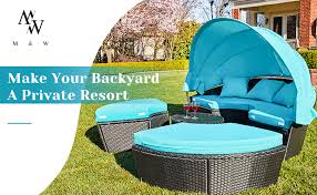 We did not find results for: Amazon Com M W Patio Furniture Outdoor Daybed With Retractable Canopy And Soft Cushions Pe Wicker Rattan Round Sectional Sofa Set For Lawn Garden Backyard Poolside Turquoise Kitchen Dining