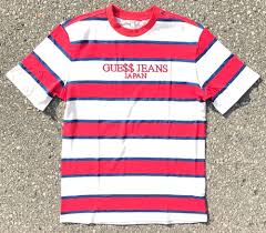 Black And Red Striped T Shirt Mens Guess X Asap Rocky Japan Edition White Red Blue Stripes T Shirt Ebay Mens Tshirts T Shirt Asap Rocky T Shirt