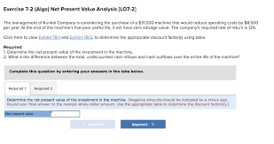 Solved Exercise 7-2 (Algo) Net Present Value Analysis | Chegg.com