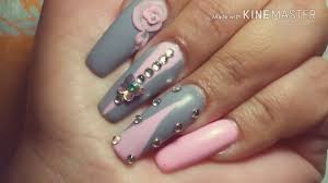 Colecciones de acrílico para uñas wapizima de 4 colores. Unas Acrilicas Gris En Mate Y Rosa By Sabrina Youtube