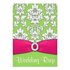 Hot Pink Lime Green Damask Wedding Rsvp Cards Zazzle Com Damask Wedding Invitation Damask Wedding Rsvp Wedding Cards