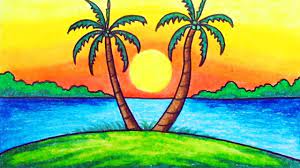 Beach scene drawing easy ideas ball sunset scenery. Pin On Kids Art