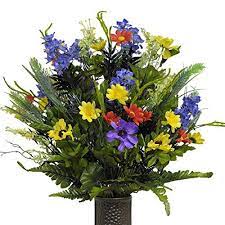 Outdoor artificial silk flowers for sympathy and memorial. Two Tone Red Rose With Lily Grass Mix Artificial Bouquet Featuring The Stay In The Vase Design C Flower Holder Md2066 Silk Flower Arrangements Memorial Flowers Flower Arrangements Artificial Flower Arrangements