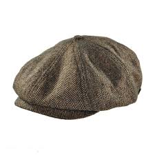 Brood Herringbone Wool Blend Newsboy Cap Brown Khaki