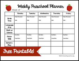 Kids can color one of the 14 objects for each book that they read.the time period for each log is flexible.monthly writing activities for preschoolers. Weekly Preschool Planner Free Printable