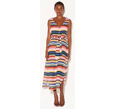 Robe fleurie à bretelles longue. Longue Robe Rayee Boutonnee Cotes A Lanieres Vestido Largo Listrado Triya