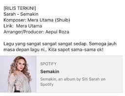 Download mp3 semakin siti sarah gratis, ada 20 daftar lagu semakin siti sarah yang bisa anda download. Selepas Tolak 50 Lagu Siti Sarah Akhirnya Pilih Ciptaan Suami