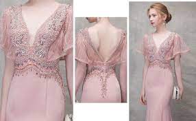 Robe De Soiree Vieux Rose Coupe Sirene Decollete Plongeant A Manche Evasee Persun Fr Robe De Soiree Rose Robe Fashion Robe Edwardienne
