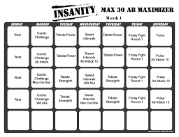 Insanity Max 30 Workout Calendar Print A Workout Calendar