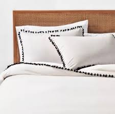 Black And White Duvet White Boho Black Yarn Dyed Tassel Trim Duvet Cover Set Sham Full Queen Opalhouse Opalhouse Bohemian Duvet Cover Sets Duvet Duvet Cover Master Bedroom