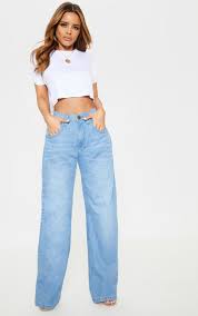 Petite Light Wash Extreme Wide Leg Jean Prettylittlething Usa