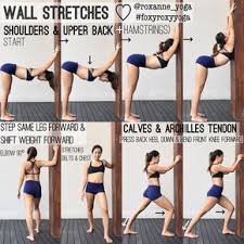 Wall Stretches For Shoulders And Upper Back Wall Yoga Easy Yoga Workouts Yoga Tips