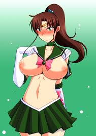 bach, kino makoto, sailor jupiter, bishoujo senshi sailor moon, highres,  1990s (style), 1girl, blush, breasts, brown hair, long hair, nipples, solo  