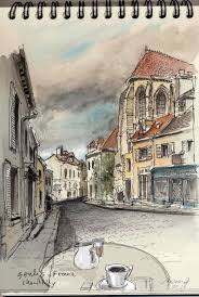 S Enlis Located Near Paris Is One Of The Best Preserved Medieval Town In France I Its Streets Are Nar Urban Sketching Urban Sketchers Watercolor Landscape