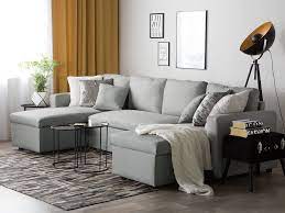 The sofa doesn't employ any bells and whistles yet it has an air of quality. Fabric Corner Sofa Bed With Storage Light Grey Sommen Furniture Lamps Accessories Up To 70 Off Avandeo Online Store