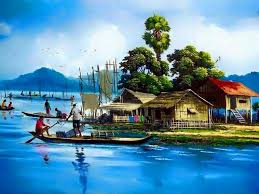 Pin By Azurez Walterz On Drawing Scenery Paintings Landscape Paintings Village Scene Drawing