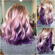 Purple And Ash Ashblondebalayage Purple Under Blonde Ash Balayage Ash A In 2020 Amber Hair Colors Purple Highlights Blonde Hair Purple Underneath Hair