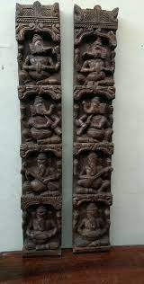 Vintage Musical Ganesh Set Wooden Wall Vertical Panel Hindu God Sculpture Rare Ebay Carved Wood Wall Art Wood Wall Sculpture Wooden Walls