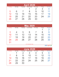 April May June 2020 Calendar 3 Months Per Page Printable Free Printable 2020 Calendar Templates Calendar Template Excel Calendar Template Calendar Printables