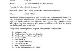 Lowongan pekerjaan bagi perawat bisa tersedia dibeberapa instansi seperti rumah sakit sebelum menuju ke contoh surat lamaran kerja perawat, sebaiknya memperhatikan beberapa hal. Contoh Surat Lamaran Kerja Rumah Sakit Bagian Administrasi Berbagi Contoh Surat Cute766