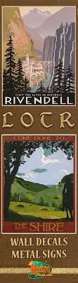 Shire Rivendell Signs Wall Decals Made In The Style Of Vintage Travel Posters But With The Elves Home From T Retro Games Room Retro Poster Travel Posters