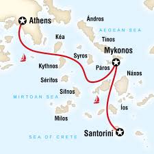 map of the route for sailing greece santorini to athens