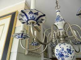 Delft Chandelier Blue White Pewter Vintage Rare By Thevintagemomma 725 00 Delft Chandelier Blue And White