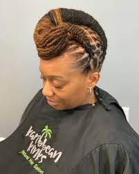 Sherelle Holder On Instagram Braided Loc Updo Done At Karibbeankinks Natural Hair Salon Text 301 996 12 Natural Hair Styles Natural Hair Salons Loc Updo