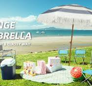 AMMSUN 7ft Patio Fringe Umbrella,Gray Stripes | AMMSUN Beach ...