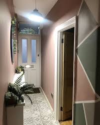 Farrow + ball | nancy's blushes no.278. Farrow And Ball Sulking Room Pink And Green Smoke Geometrical Paint Design Edwardian Hallway Long Narrow Hallway Blush Pink Patterned Tiled Floor From Walls