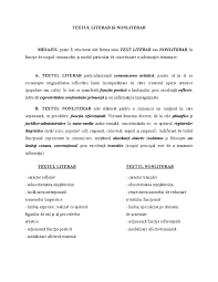 În literatură, textul literar este o creație a imaginației autorului care are următoarele caracteristici:transfigurează realitatea, o modelează. Textul Literar Si Nonliterar