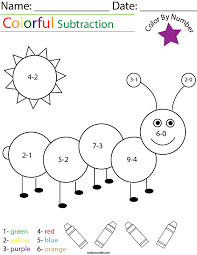 subtraction color by number caterpillar math worksheet twisty noodle