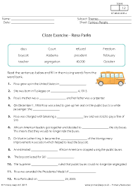 Cloze Activity Rosa Parks Rosa Parks Cloze Activity Rosa Parks Activities