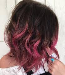 It does contrast heavily with the brunette shade, so this balayage hair color idea might go better with lighter brown hair. Long Dark Brown Hair With Pink Highlights Novocom Top