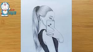 I have four kids, and we love drawing together! How To Draw A Girl Taking A Selfie Step By Step A Girl With Ponytail Hairstyle Pencil Sketch Youtu Pencil Sketches Of Girls Drawings Art Drawings Simple