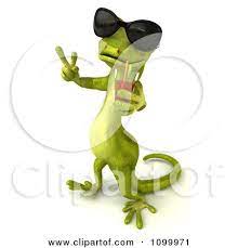 Clipart 3d Green Gecko Wearing Shades Holding Tea And Gesturing Peace -  Royalty Free CGI Illustration by Julos #1099971