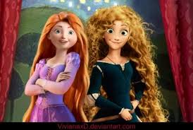 O O Now Merida Er The One With The Long Orange Hair Looks Kind Of Creepy But The Crazy Blonde Hair Just L Disney And Dreamworks Rapunzel Disney Fun