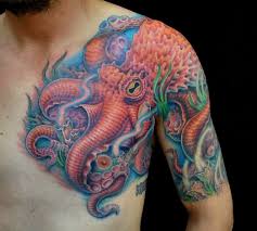 Octopus navy tattoo vector vintage design. Cool Kraken Tattoo On Man Left Front Shoulder