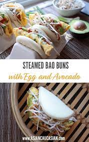 Steamed Bao Buns With Egg And Avocado Recipe Asian Breakfast Steamed Bao Buns Healthy Asian Recipes