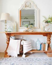 Bon augure rustic console table behind sofa, industrial entryway table with storage shelves, 3 tier long bookshelves for entry (55 inch, dark gray oak) 4.8 out of 5 stars. Farmhouse Entryway Table Ideas To Dazzle Your Guests Farmhousehub