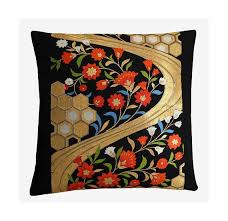 Black Floral Pillow 16x16 Japanese Silk Cushion Cover Asian Floral Pillows Silk Cushions Covers Japanese Home Decor