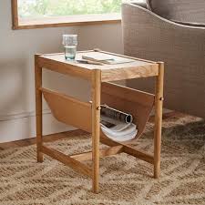 Leather Sling Side Table Natural Oak Living Room Furniture Tables Furniture Home Accessories