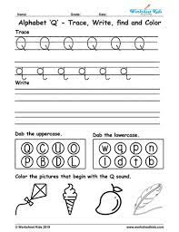 alphabet letter q trace write find color free printable pdf