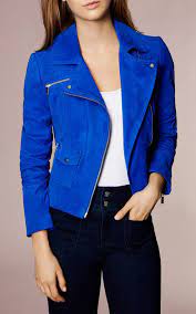 Jy051 Suede Biker Jacket Jacket Outfit Women Blue Leather Jacket Outfit Blue Jackets Outfits